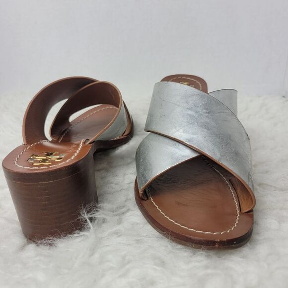 Tory Burch Shoes  Womens Size 9 M  Montrose Mirror Slip On Silver Leather Heel - Picture 4 of 10